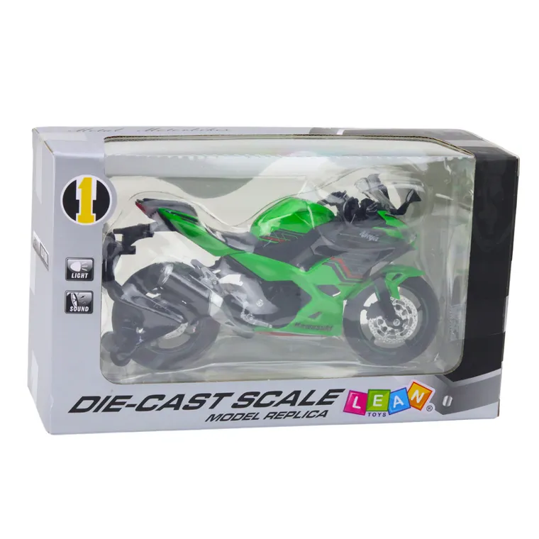 Lean Toys, motocykl, pojazd interaktywny, metalowy, zielony, 1:12