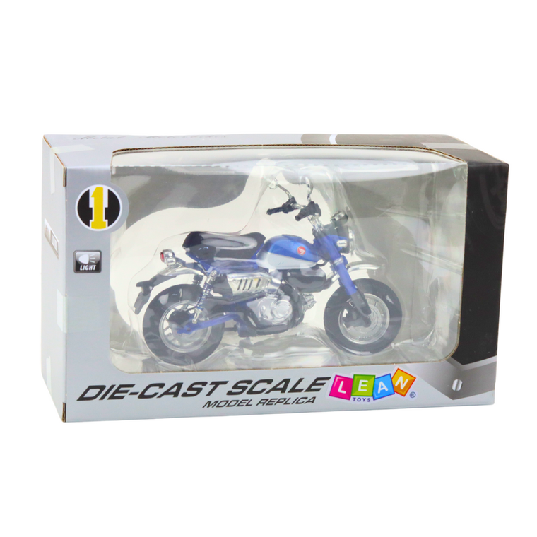 Lean Toys, motocykl retro, pojazd interaktywny, metalowy, niebieski, 1:12