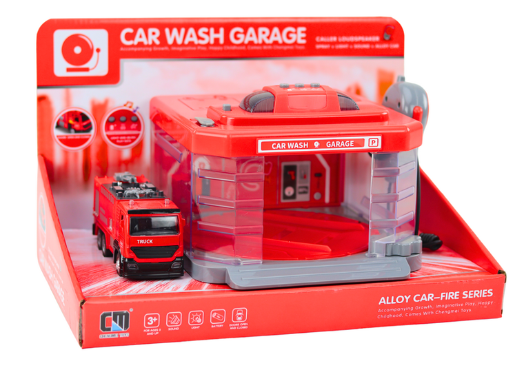 Lean Toys, myjnia straży pożarnej, interaktywny zestaw z pojazdem ratunkowym