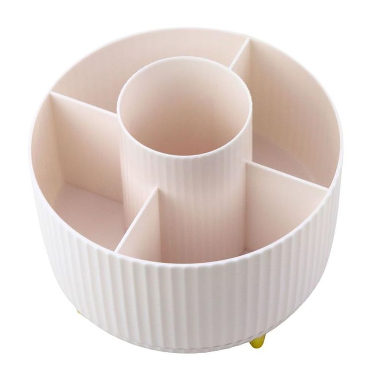 Lean Toys, obrotowy organizer na pędzle kosmetyki, 360°, 5 przegród, biały