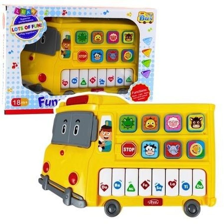 Lean Toys, pianinko edukacyjne, autobus, żółty