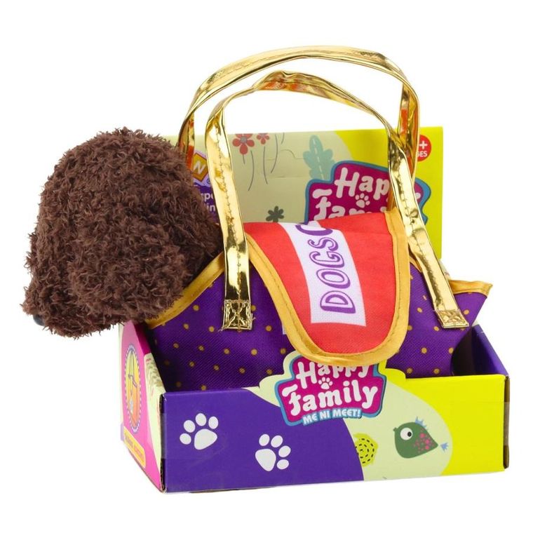 Lean Toys, piesek pudel w torbie na rzep, maskotka, ciemnobrązowy