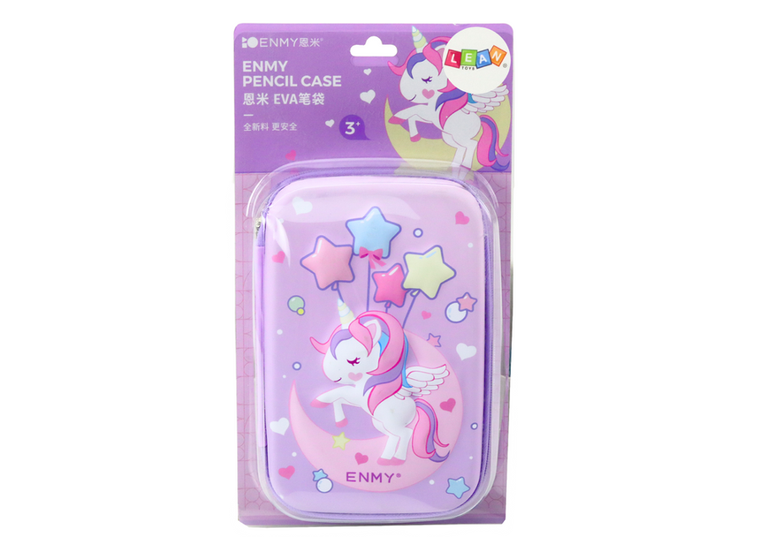 Lean Toys, piórnik rozkładany 3D, jednorożec, fioletowy, 23-15-5 cm