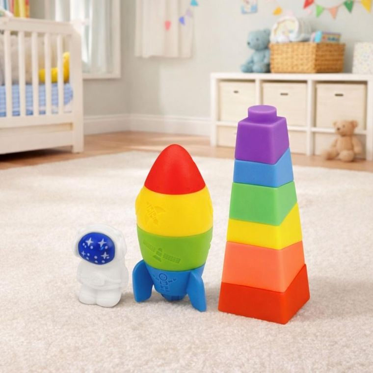 Lean Toys, piramida sensoryczna z rakietą i kosmonautą, 11 elementów