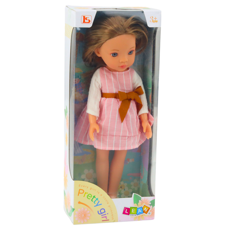 Lean Toys, Pretty Girl, lalka w różowej sukience z kokardą, 32 cm