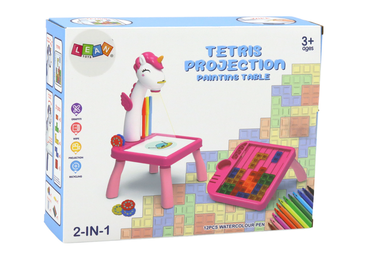 Lean Toys, projektorem do nauki rysowania, 2w1, niebieski jednorożec