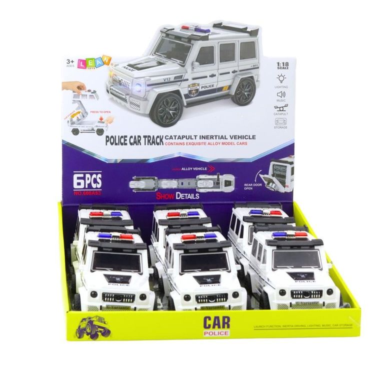 Lean Toys, radiowóz terenowy z otwieranym torem, biały