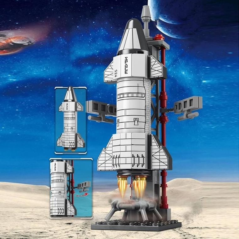 Lean Toys, Rakieta kosmiczna z wieżą, klocki konstrukcyjne, 107 elementów