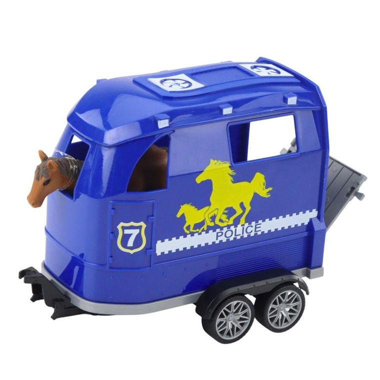 Lean Toys, samochód policyjny z przyczepą do przewozu koni, pojazd interaktywny