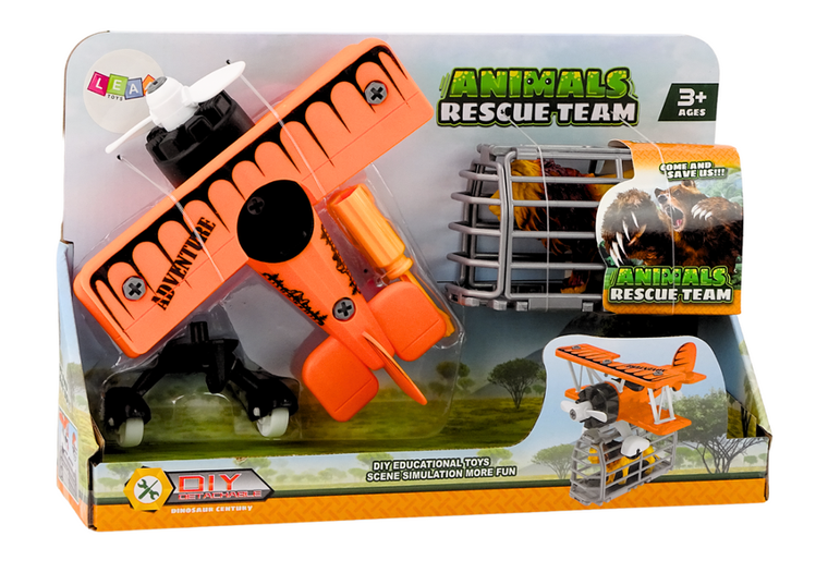 Lean Toys, samolot awionetka do skręcania, zestaw z klatką i lwem