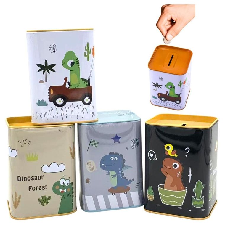 Lean Toys, skarbonka metalowa, dinozaur w samochodzie, 11-8 cm, 1 szt.