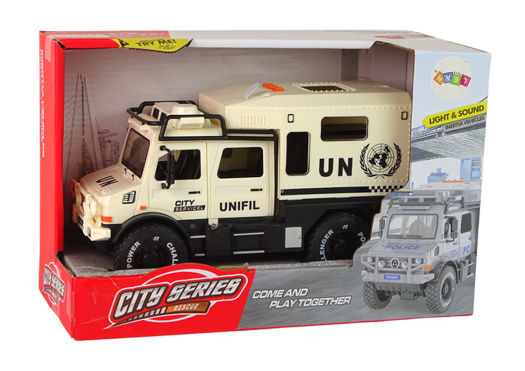 Lean Toys, służba miasta, interaktywny, pojazd terenowy, beżowy