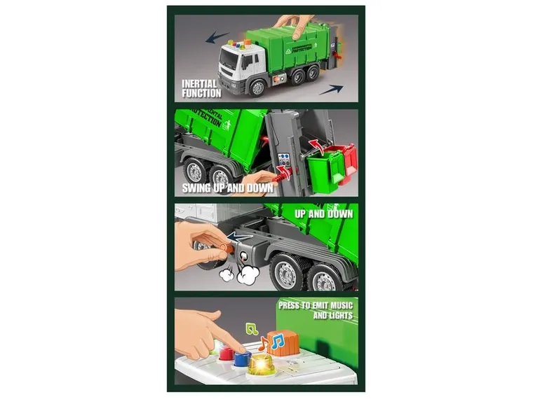 Lean Toys, śmieciarka, auto z napędem, zielona, 1:16