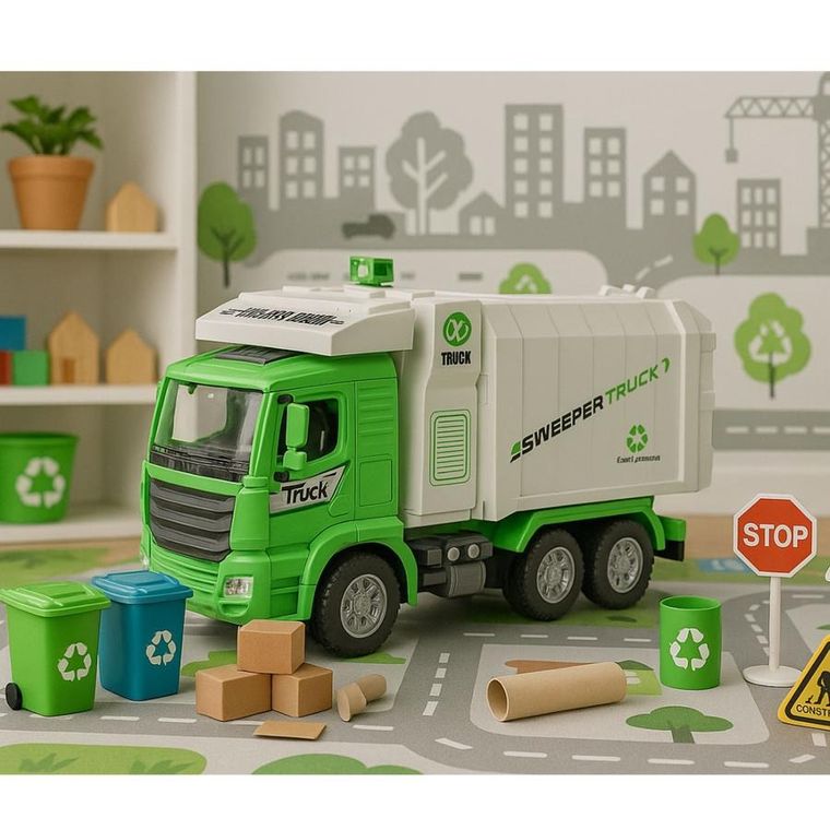 Lean Toys, śmieciarka miejska, pojazd interaktywny, zielona