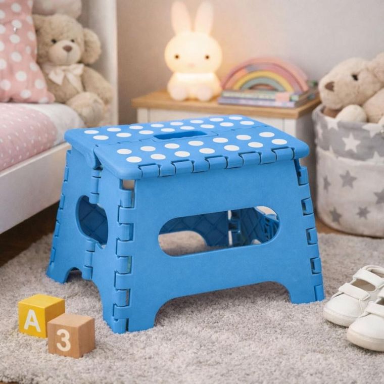Lean Toys, stołek, składany podnóżek antypoślizgowy, niebieski, 24-19 cm