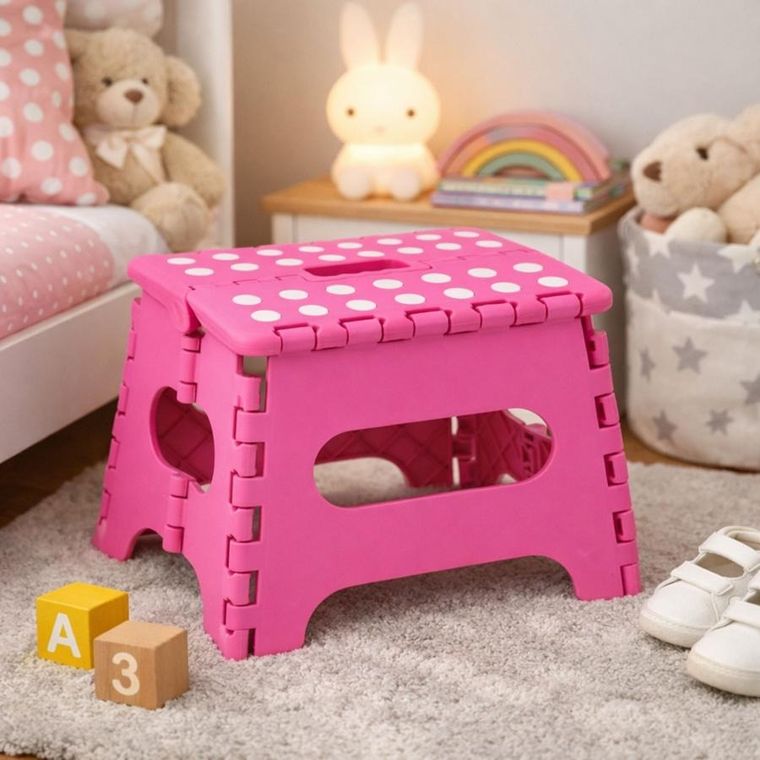 Lean Toys, stołek, składany podnóżek antypoślizgowy, różowy, 24-19 cm