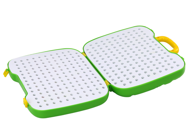 Lean Toys, stolik walizka z klockami i wkrętarką, dinozaur