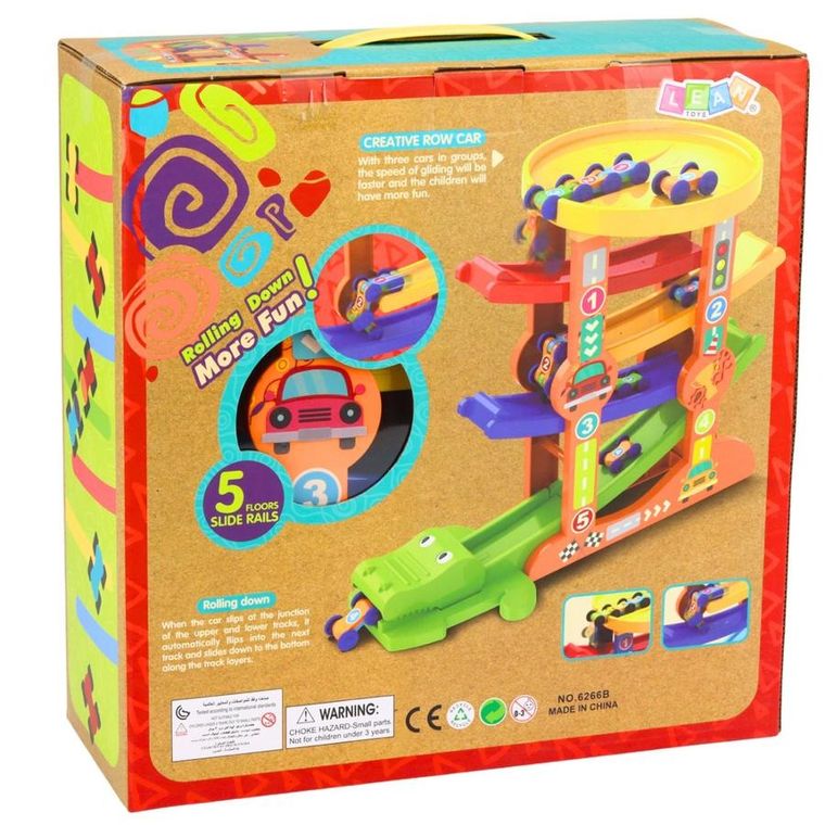 Lean Toys, tor zjeżdżalnia dla autek, 5 poziomów, krokodyl