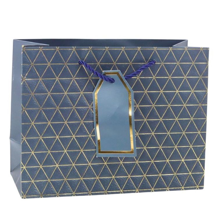 Lean Toys, torba prezentowa geometryczna złote linie, 23-18-10 cm, 1 szt.