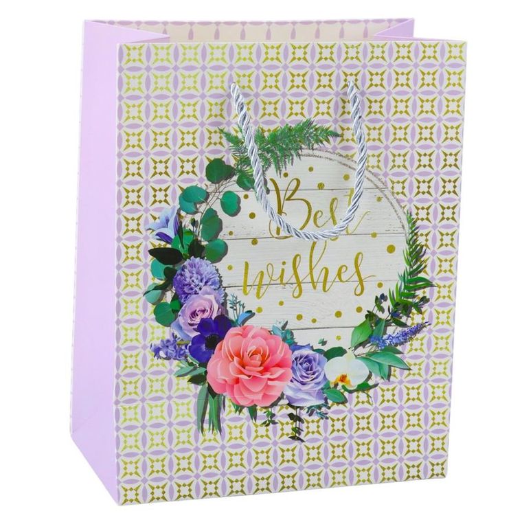 Lean Toys, torba prezentowa, kwiaty, best wishes, 23-18-10,5 cm, 1 szt.