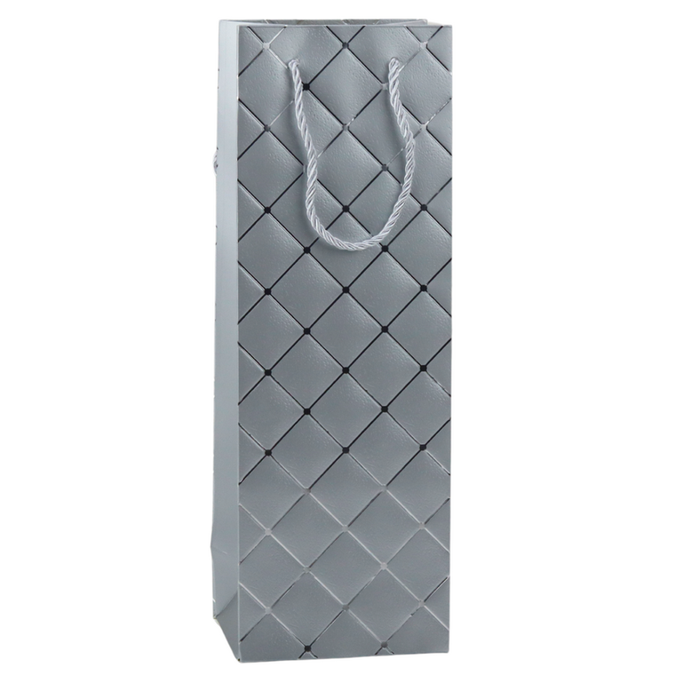 Lean Toys, torba prezentowa na wino butelkę papierowa srebrne elementy, 35-12-9 cm, 1 szt.