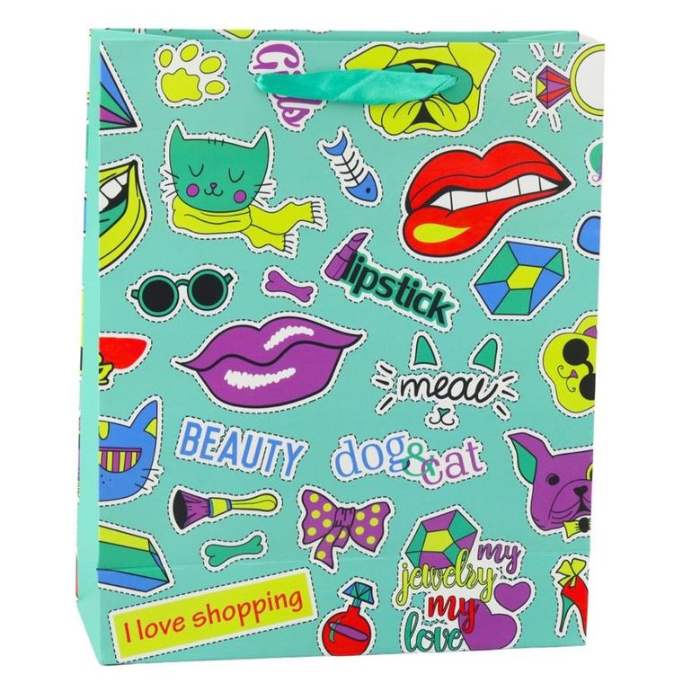 Lean Toys, torba prezentowa naklejki kolorowe znaczki, 32-26-12 cm, 1 szt.