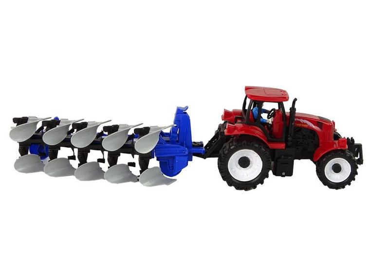 Lean Toys, traktor z pługiem, czerwony
