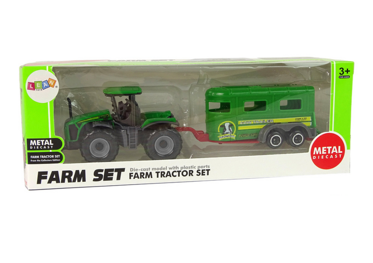 Lean Toys, traktor z przyczepą do transportu zwierząt, zielony