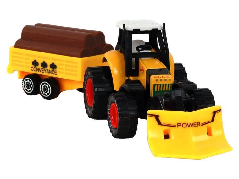 Lean Toys, traktor z przyczepą, pojazd rolniczy, żółta