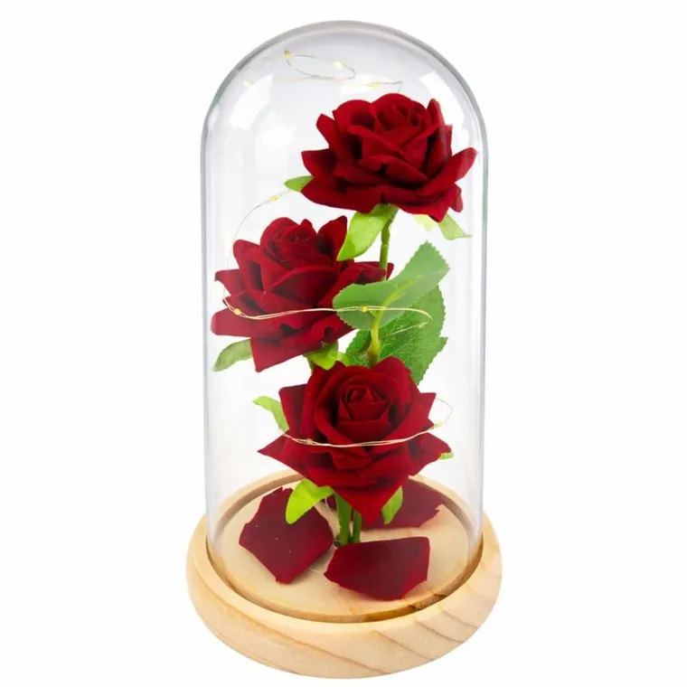 Lean Toys, wieczne róże w szklanej kopule LED, czerwone, 21,5-11 cm
