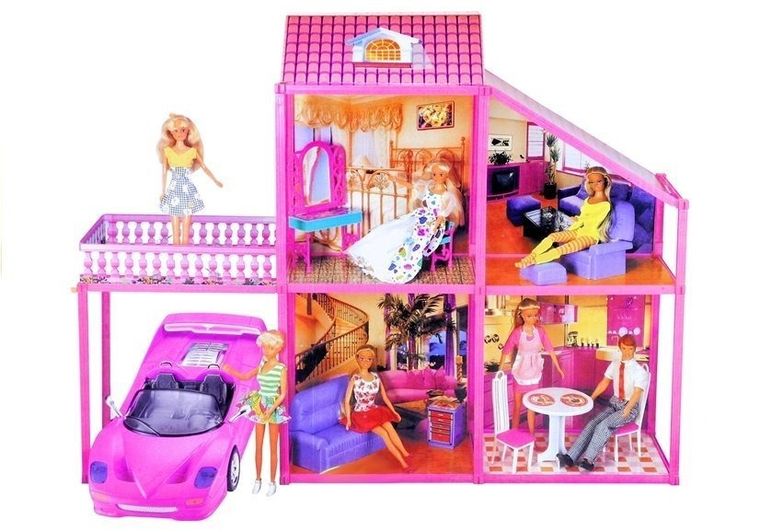 Lean Toys, willa, domek dla lalek z autem i akcesoriami, 76 cm