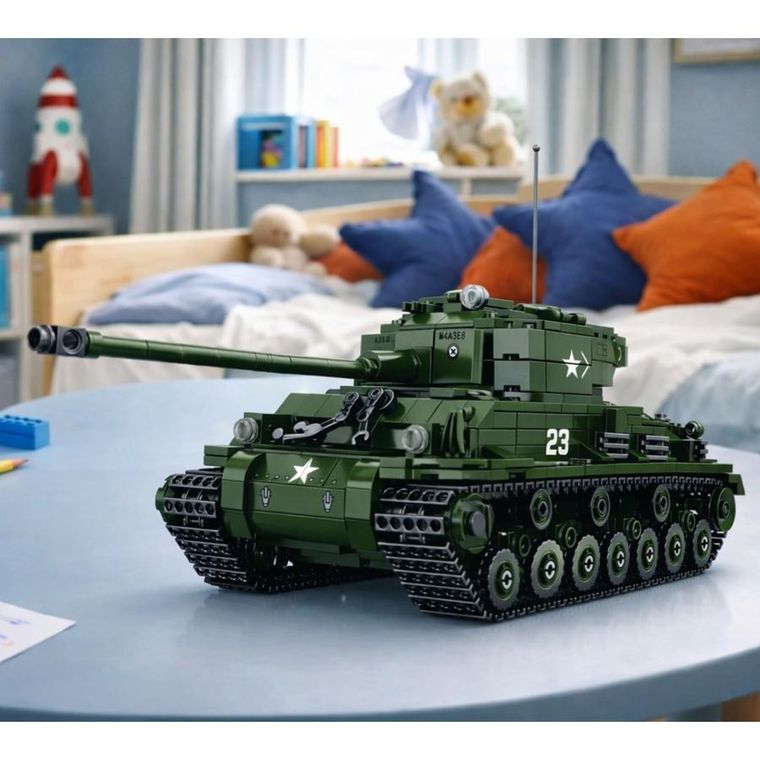 Lean Toys, World of Tanks, czołg wojskowy Sherman M4A3R8, klocki konstrukcyjne, 1:30, 839 elementów