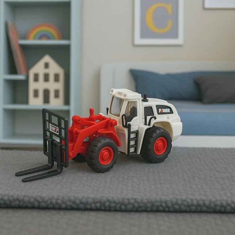 Lean Toys, wózek widłowy, metalowe widły, interaktywny pojazd budowlany