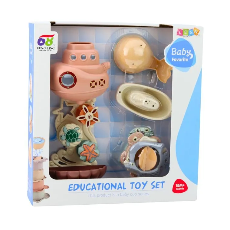 Lean Toys, zabawki do kąpieli, statek podwodny z kubeczkami, 9 elementów