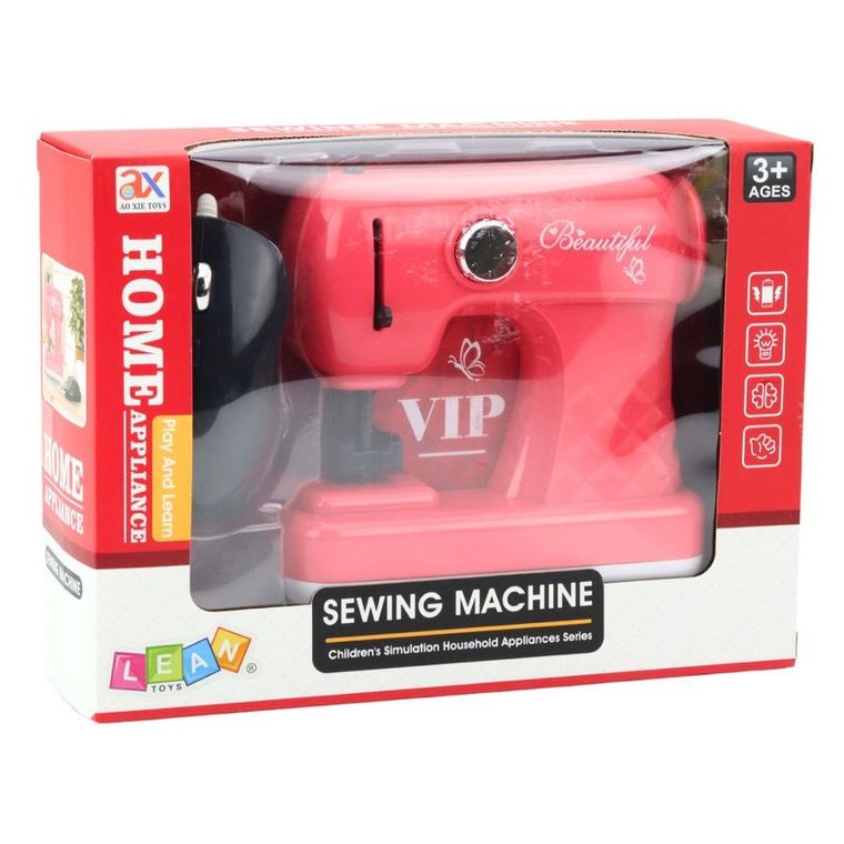 Lean Toys, zabawkowa maszyna do szycia z myszką dla dzieci światła, różowa