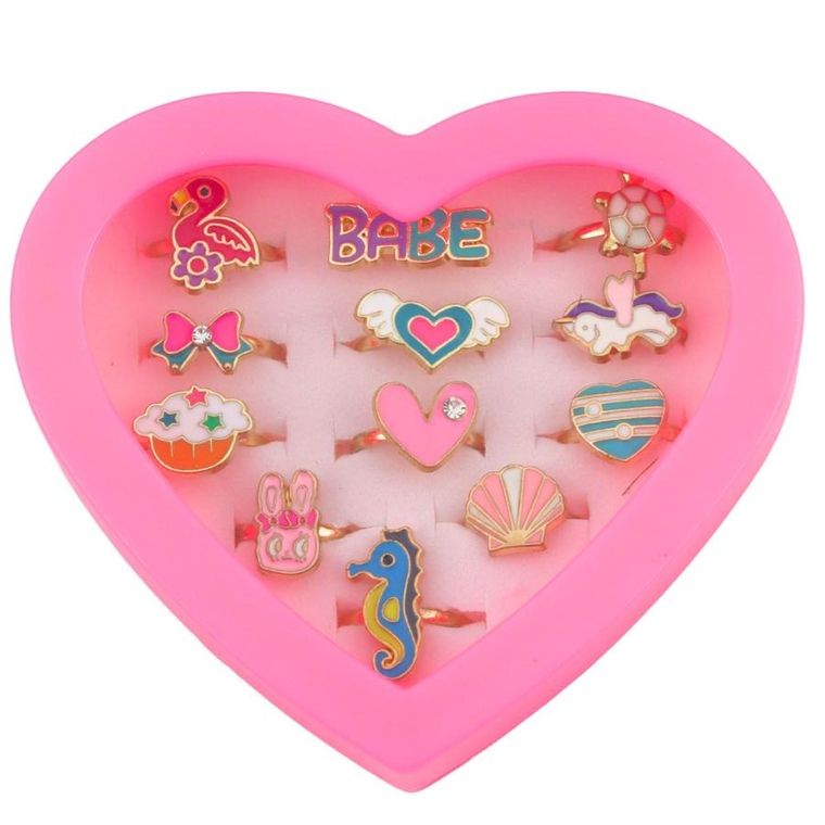 Lean Toys, zestaw pierścionków regulowanych w serduszku, 12 szt.