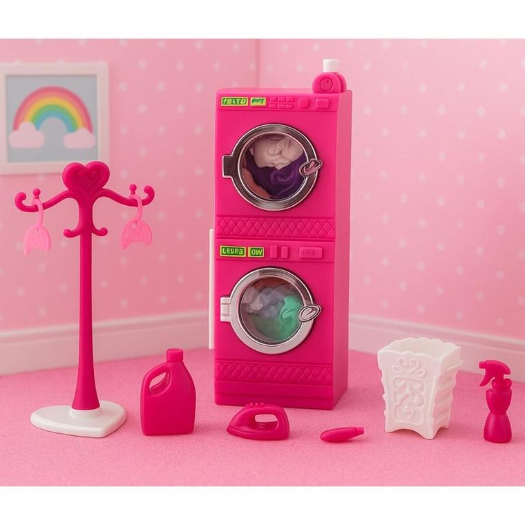 Leantoys, zestaw mebli dla lalek, pralnia, pralka i suszarka z akcesoriami