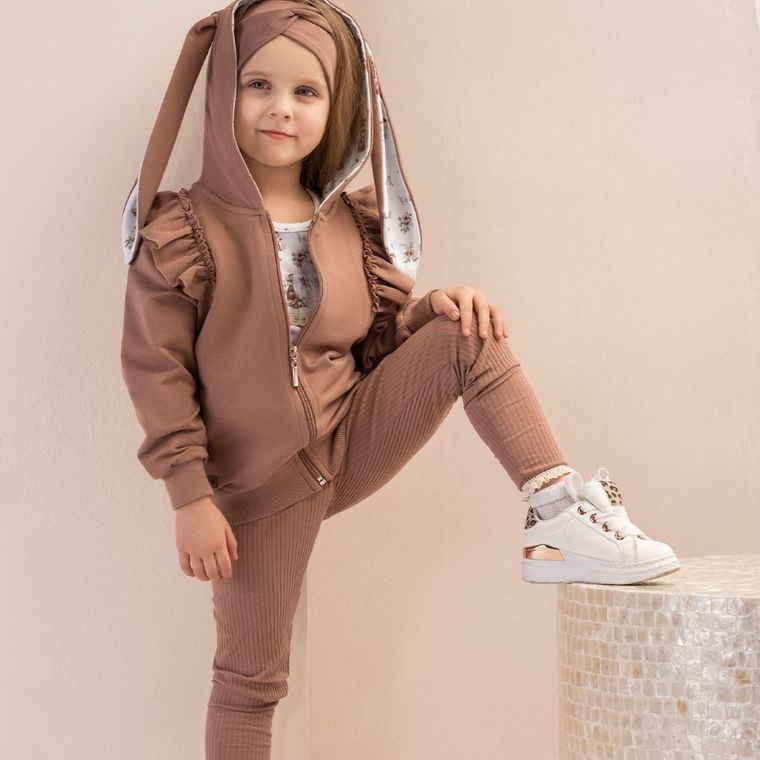 Legginsy dziewczęce, prążkowane, brązowe, Nicol