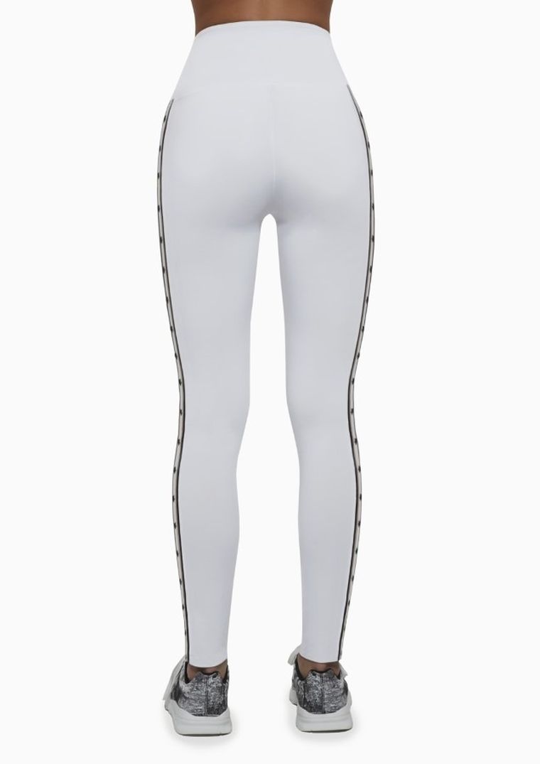 Legginsy sportowe damskie, białe, lampasy, Bas Black