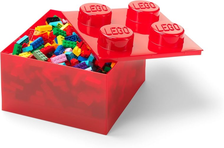 LEGO, Brick 4, pojemnik klocek, transparentny czerwony