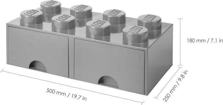 LEGO, Brick 8, pojemnik klocek z dwoma szufladami, szary