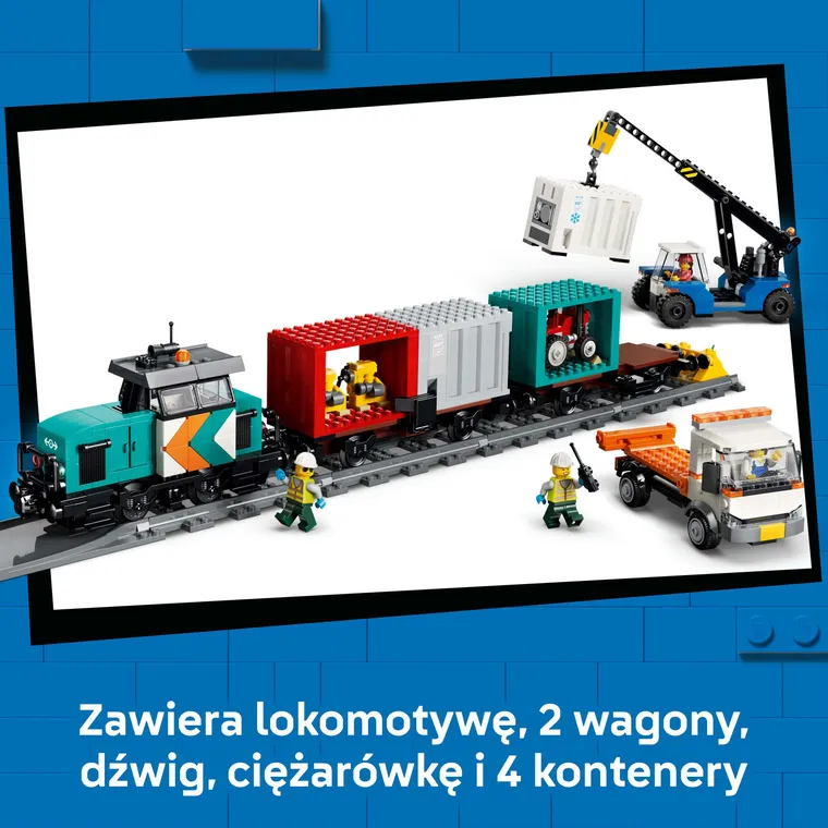 LEGO City, Portowy pociąg towarowy, dźwig i ciężarówka, 60509