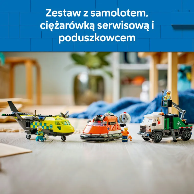 LEGO City, Zestaw z samolotem, ciężarówką serwisową i poduszkowcem, 60505