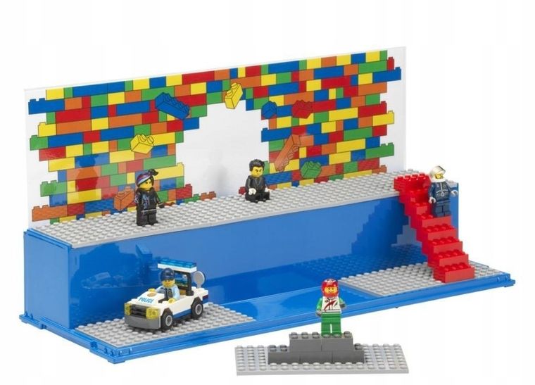 LEGO, duża gablota na klocki i minifigurki, niebieska