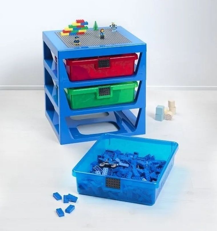 LEGO, szafka na klocki z szufladami, niebieska