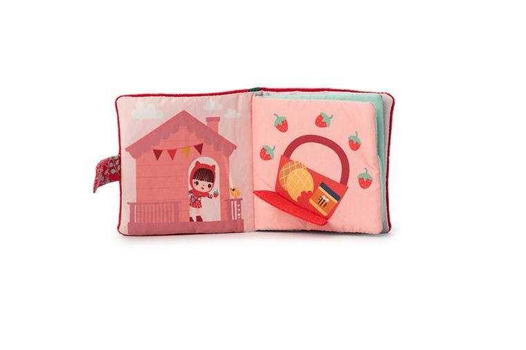 Lilliputiens, Czerwony Kapturek, miękka mini-książeczka z silikonowym gryzakiem, 6m+