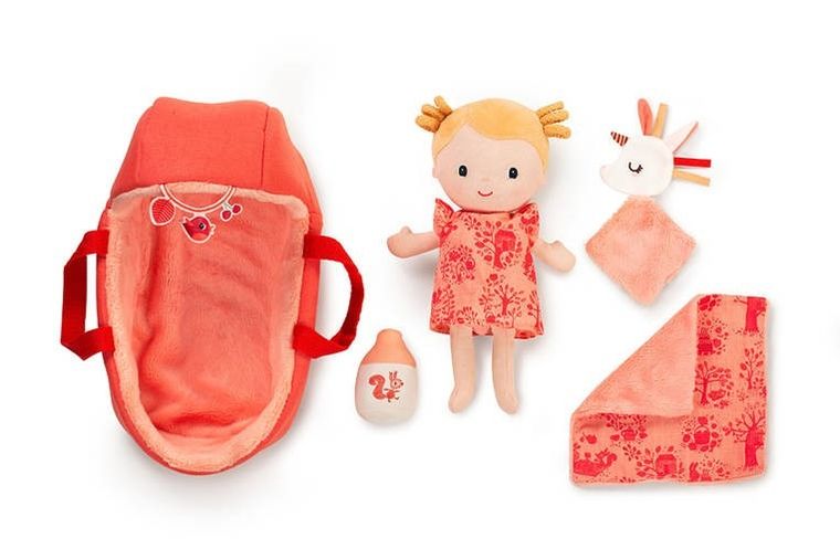 Lilliputiens, Lena, lalka dzidziuś w gondoli z komforterem i butelką mleka