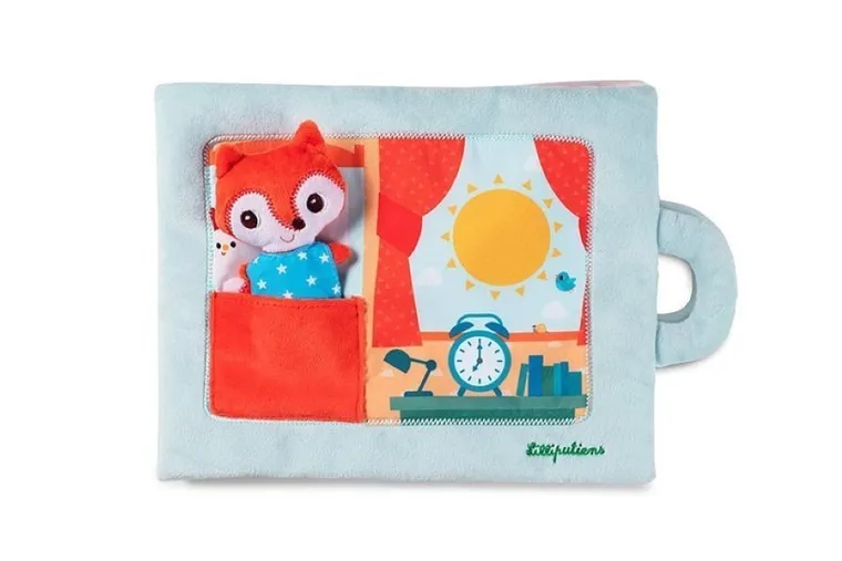 Lilliputiens, miękka książeczka aktywizująca z mini - przytulanką, Dzień dobry, mały lisku, 18 m+