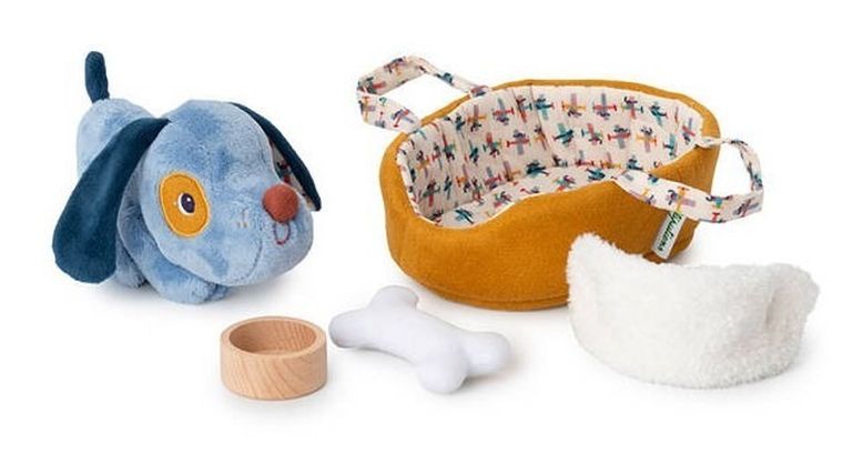 Lilliputiens, Piesek Jules, maskotka piesek z koszyczkiem i akcesoriami, 12m+