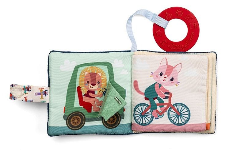 Lilliputiens, Piesek Jules, mini-książeczka wielofunkcyjna z szeleszczącą folią i gryzakiem, 6m+